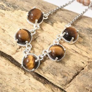 Genuine Tigers Eye Sterling Silver Necklace